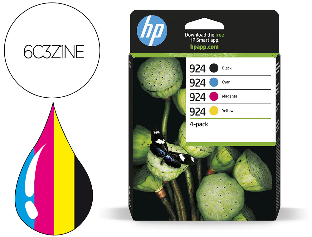 Cartouche d'encre original hp 924 400 p noir/cyan/magenta/jaune pack 4 couleur
