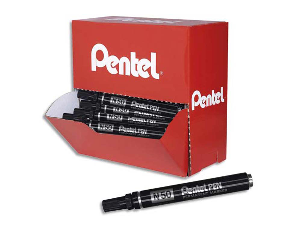 Marqueur pentel n50 permanent pointe ogive 4.3mm encre a solvant indelebile tous supports corps metal noir pack 36 uni