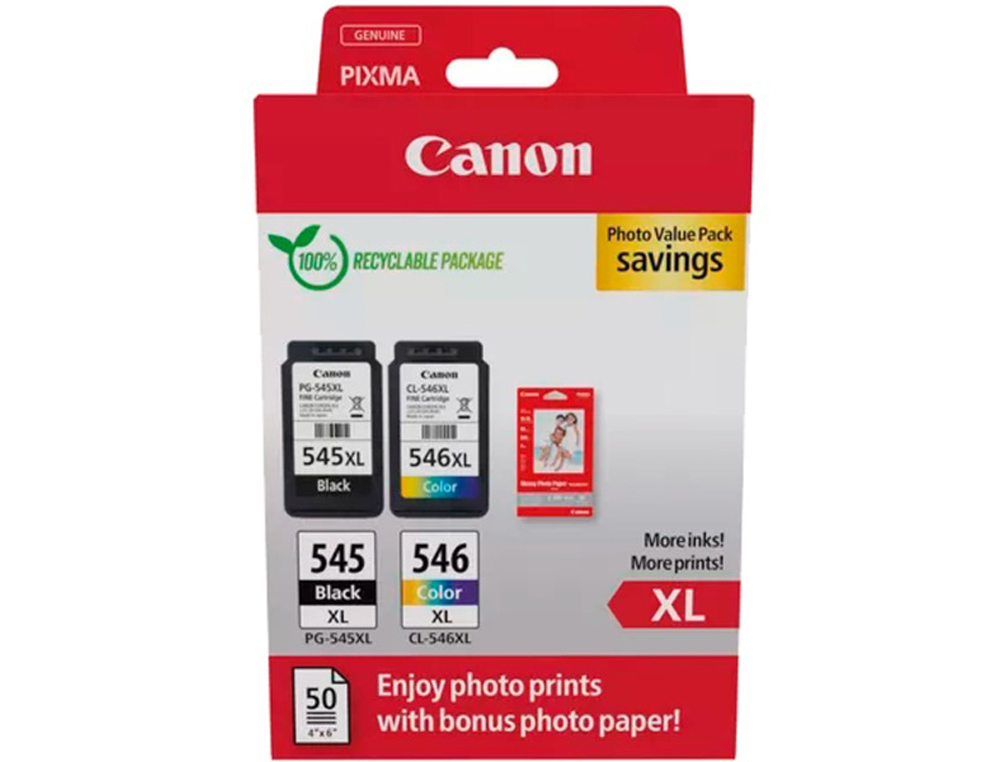 Cartouche d'encre original canon pg-545xl/cl-546xl 400 p noir / 300 p couleur noir/cyan/magenta/jaune pack 2 couleur