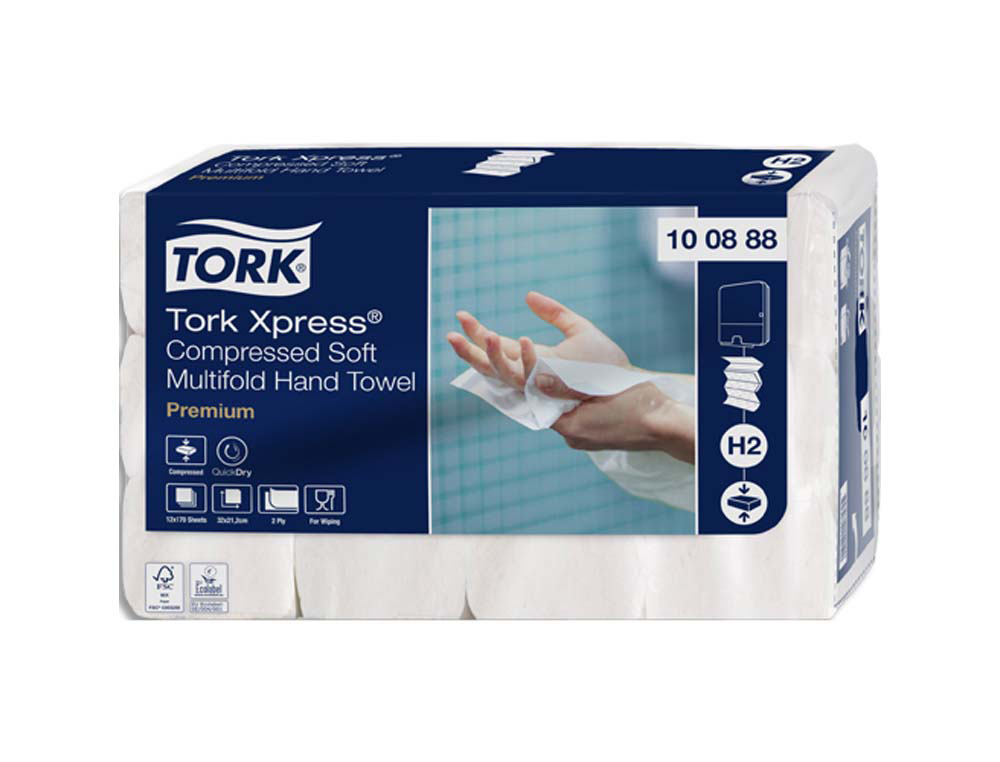 Essuie-mains tork xpress h2 premium interfolies doux      compresses 2 plis m grand     format blanc paquet 170
