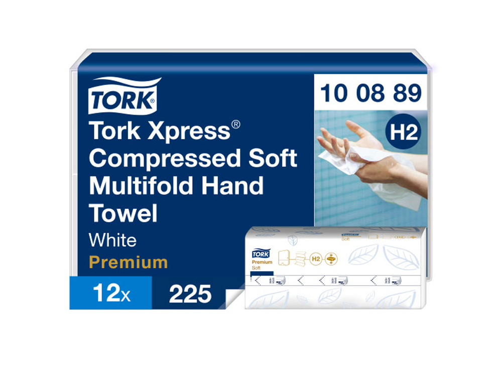 Essuie-mains tork xpress h2 premium interfolies doux      compresses 2 plis z           absorbants blanc paquet 225