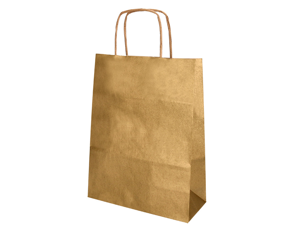 Sac papier q-connect kraft lisse xs anse torsadee        180x240x80mm coloris or – Image 2