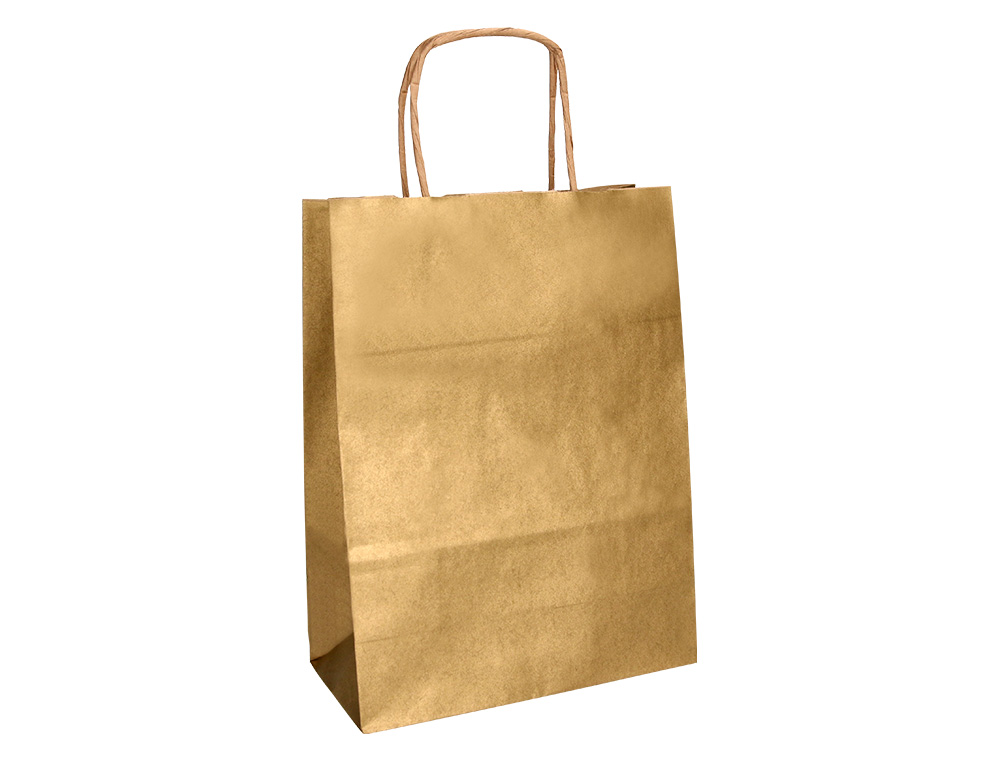 Sac papier q-connect kraft lisse xs anse torsadee        180x240x80mm coloris or – Image 3