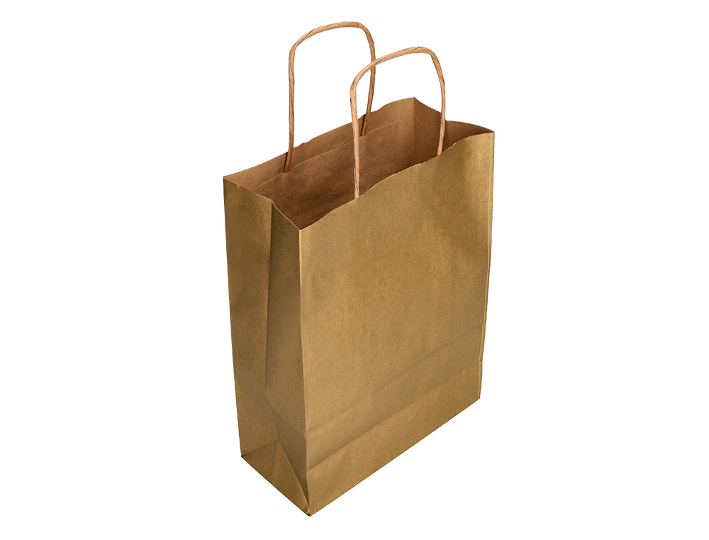 Sac papier q-connect kraft lisse xs anse torsadee        180x240x80mm coloris or – Image 4