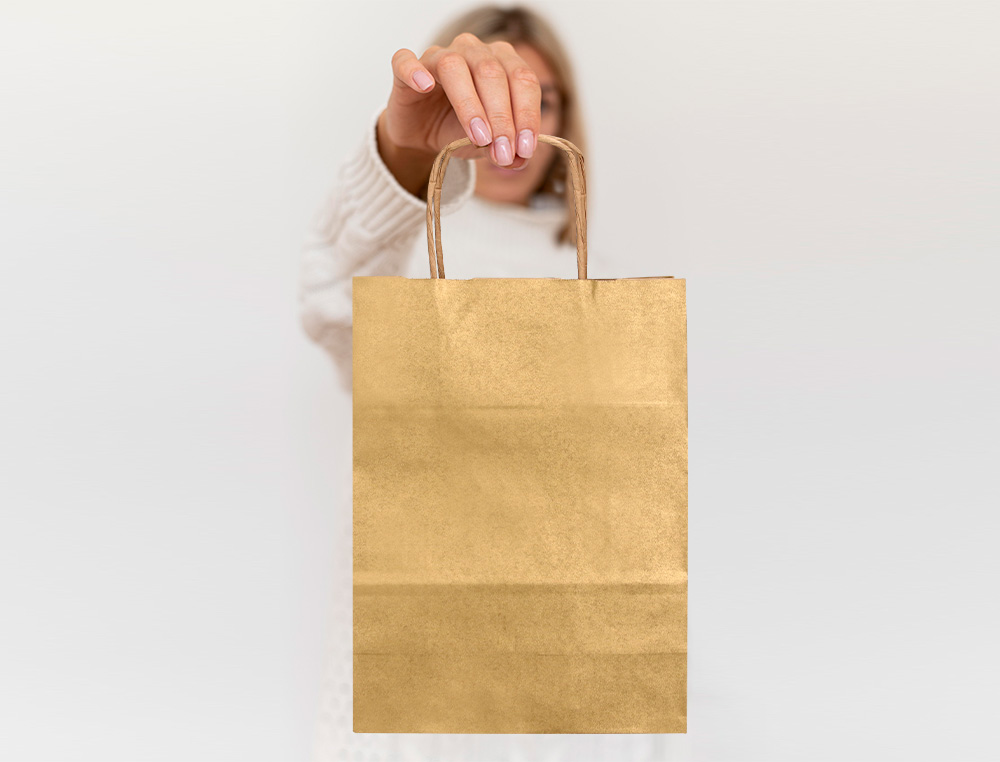 Sac papier q-connect kraft lisse xs anse torsadee        180x240x80mm coloris or – Image 7