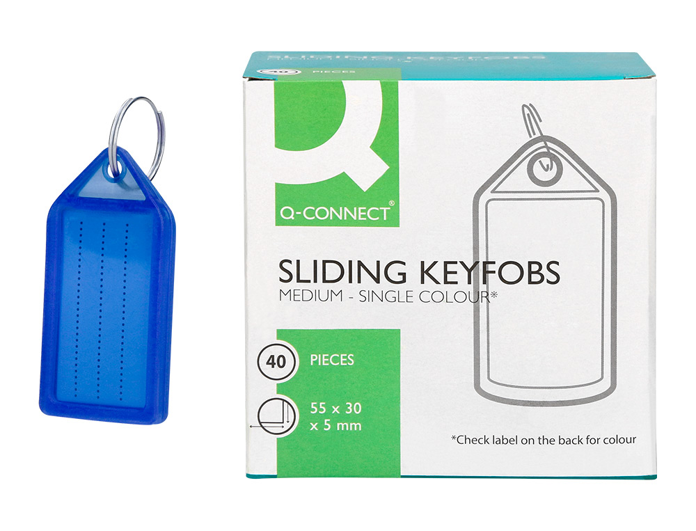 Porte-cles q-connect porte-etiquette premium       coloris bleu boite 40 unites