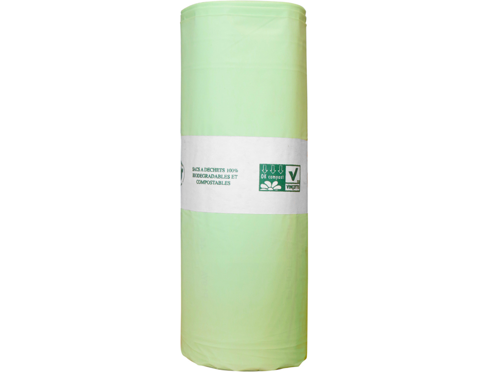 Sac poubelle coldis compostable 40 litres a liens coulissants coloris vert 100  unites