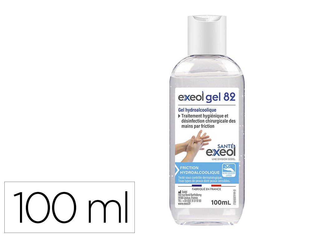 Gel hydroalcoolique exeol gel 82 flacon 100ml