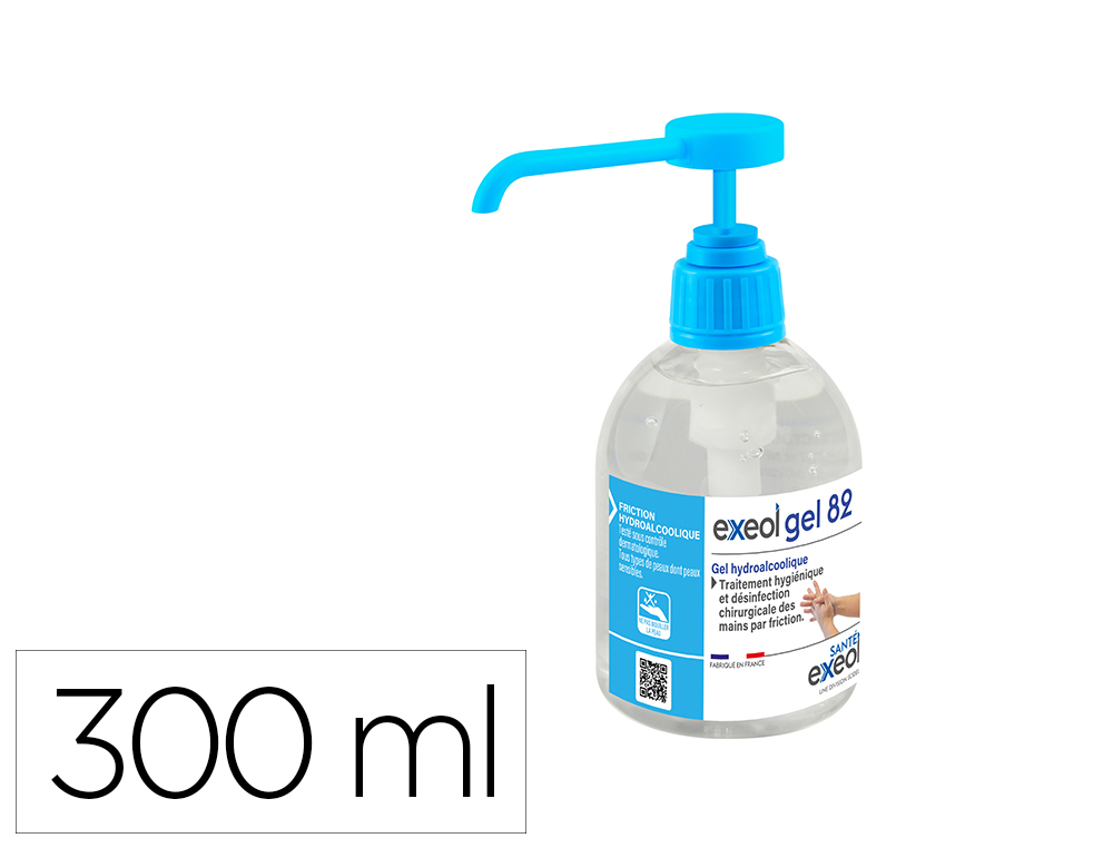 Gel hydroalcoolique exeol gel 82 flacon pompe 300ml