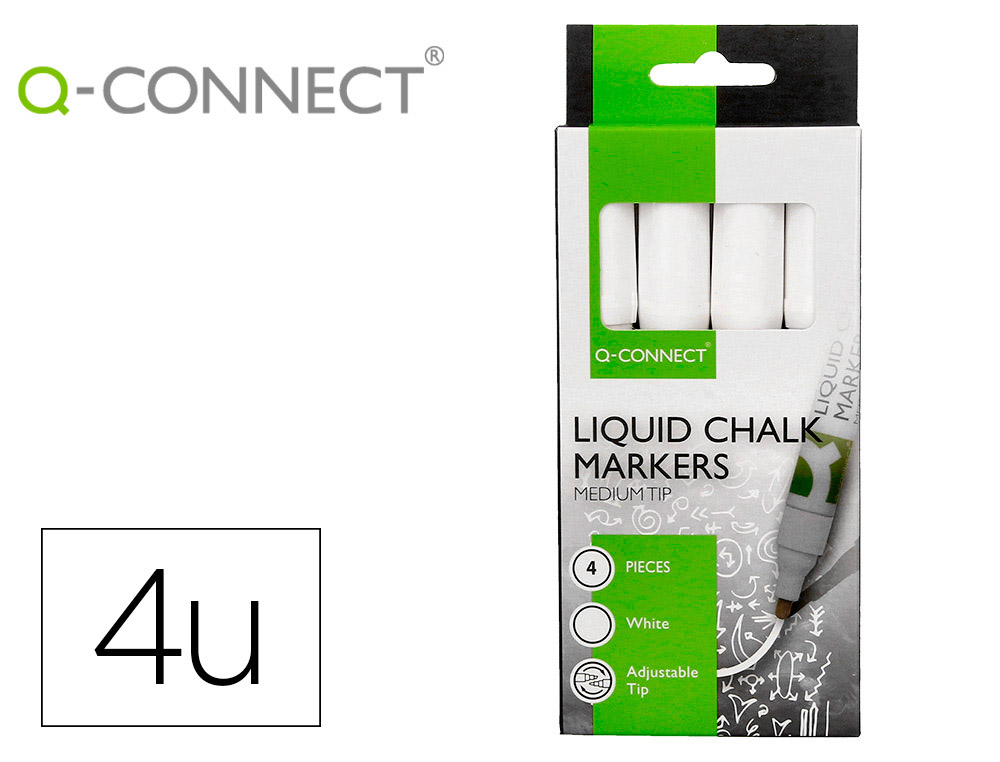 Marqueur q-connect craie liquide pointe ronde trace    3mm coloris blanc boite 4     unites