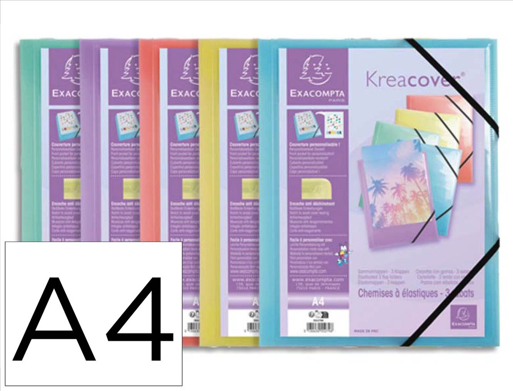 Chemise 3 rabats exacompta krea cover a4 couverture      personnalisable pp coloris    pastel assortis