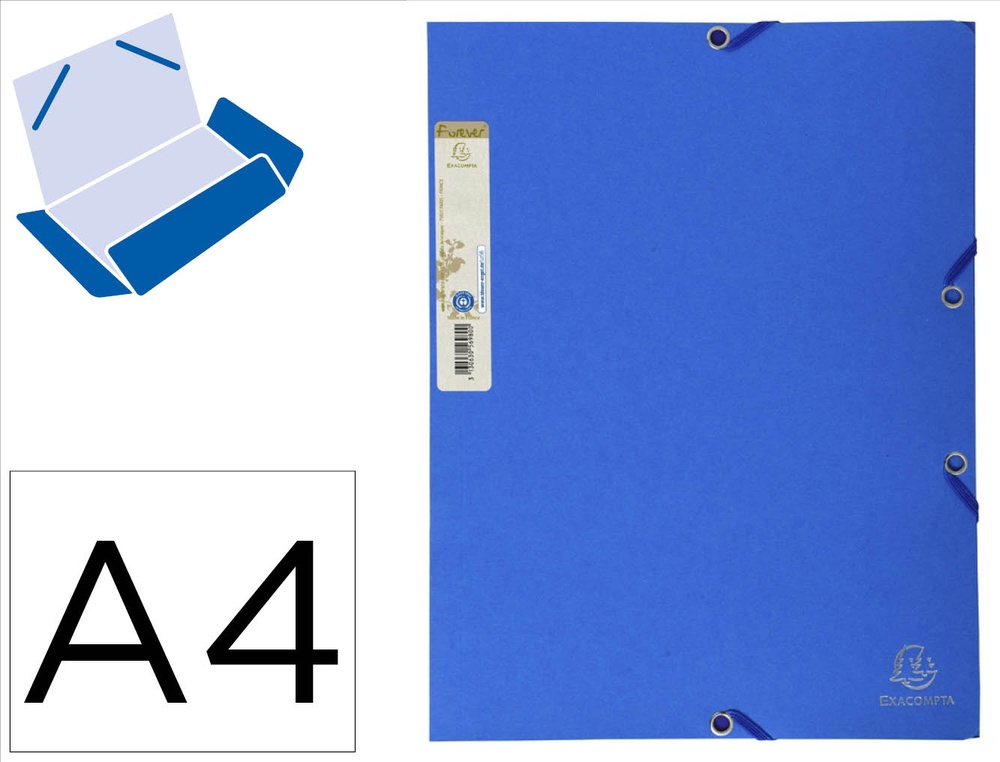 Chemise 3 rabats exacompta forever a4 carte recyclee     380gr fermeture elastique     coloris bleu france