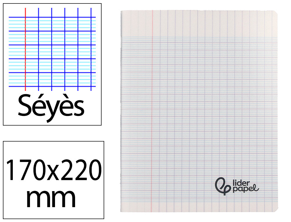 Cahier piqure liderpapel couverture pp 170x220mm 96p   seyes incolore