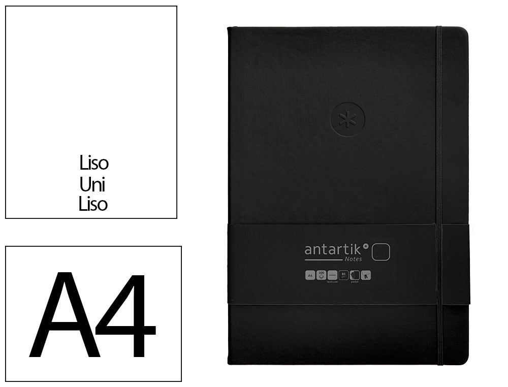 Carnet fermeture elastique antartik notes couverture rigide a4 papier uni ivoire 100 feuilles 80gr fsc coloris noir