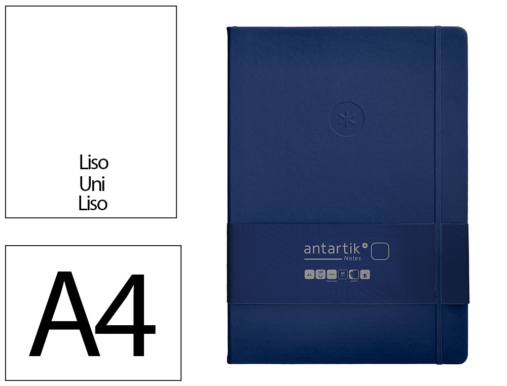 Carnet fermeture elastique antartik notes couverture rigide a4 papier uni ivoire 100 feuilles 80gr fsc bleu marine