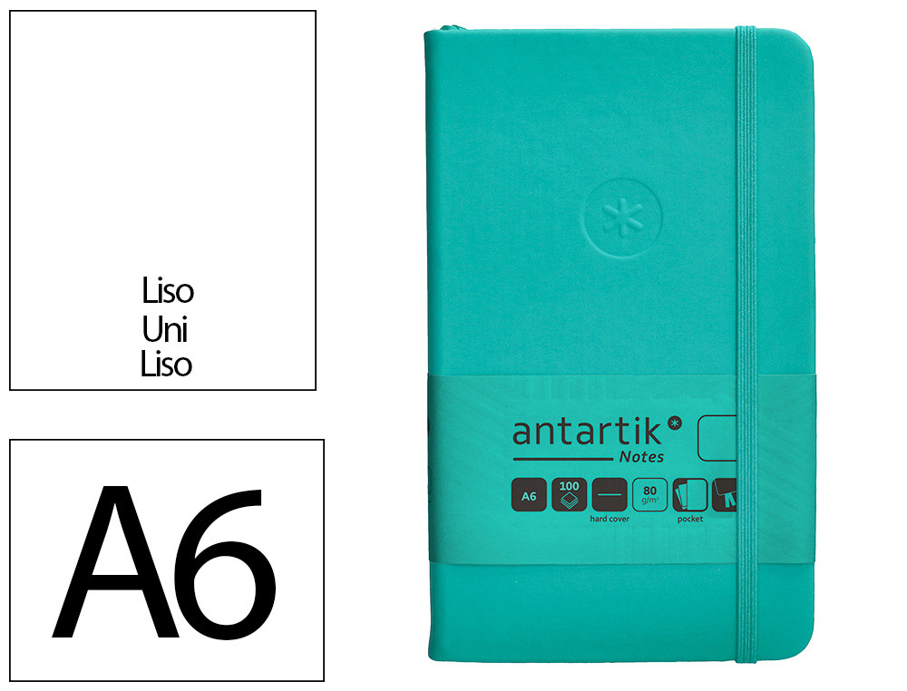 Carnet fermeture elastique antartik notes couverture rigide a6 papier uni ivoire 100 feuilles 80gr fsc turquoise