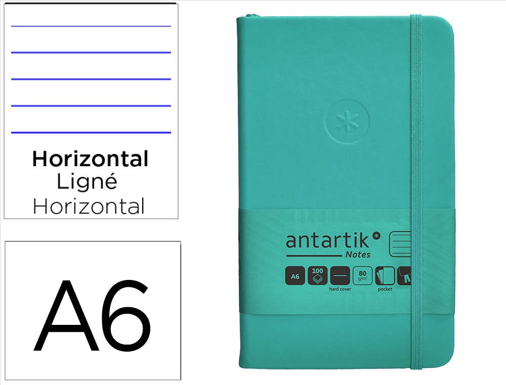 Carnet fermeture elastique antartik notes couverture     rigide a6 ligne 100 feuilles  80gr fsc coloris turquoise