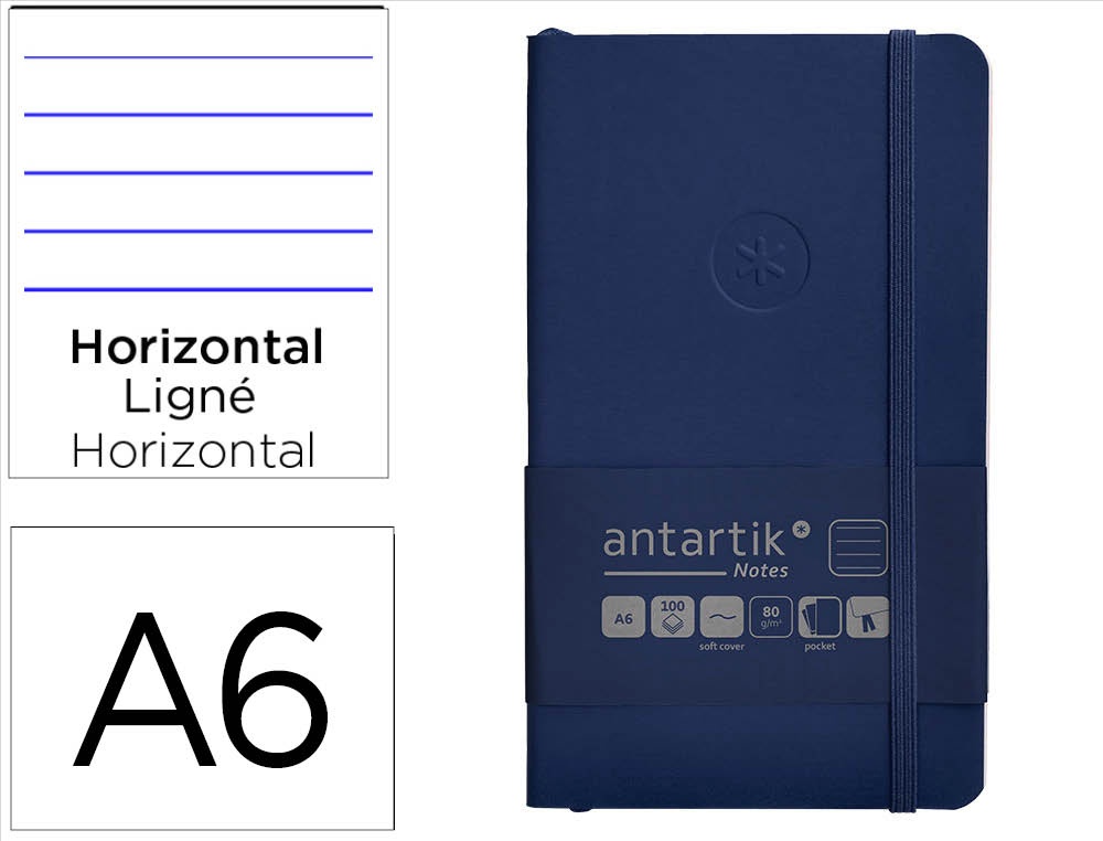 Carnet fermeture elastique antartik notes couverture     souple a6 ligne 100 feuilles  80gr fsc coloris bleu marine
