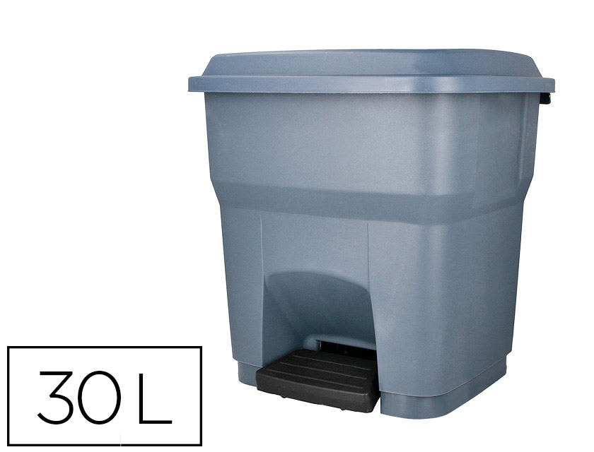 Poubelle conteneur q-connect plastique avec couvercle et   pedale capacite 30l dim       395x395x420mm coloris gris
