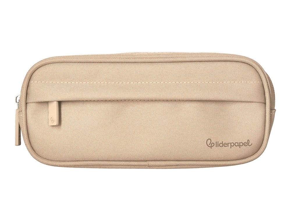 Fourre-tout liderpapel rectangulaire coins arrondis  1 compartiment avec poche     avant 21x9cm coloris beige