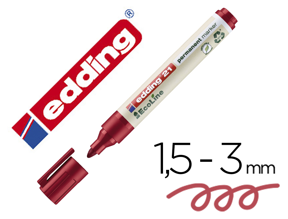 Marqueur edding 21 ecoline permanent rechargeable pointe ogive 1,5/3mm coloris rouge