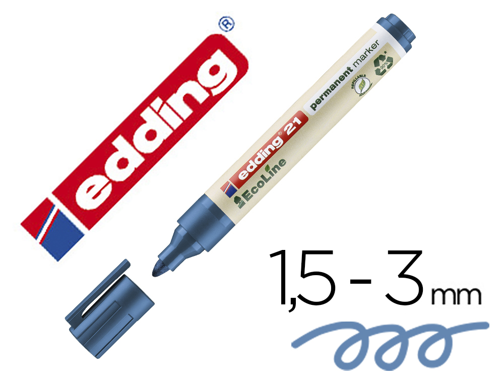 Marqueur edding 21 ecoline permanent rechargeable pointe ogive 1,5/3mm coloris bleu