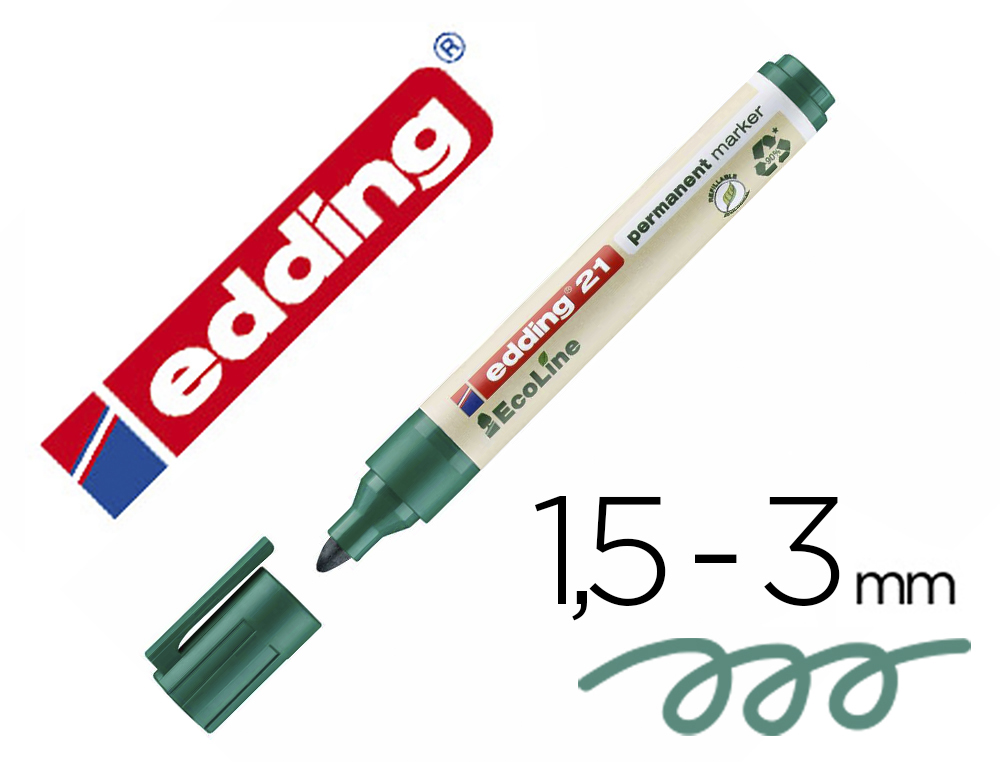 Marqueur edding 21 ecoline permanent rechargeable pointe ogive 1,5/3mm coloris vert