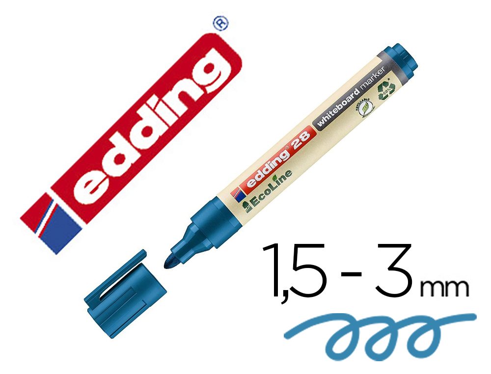 Marqueur edding 28 ecoline tableau blanc rechargeable    pointe ogive 1,5/3mm          effacable a sec coloris bleu
