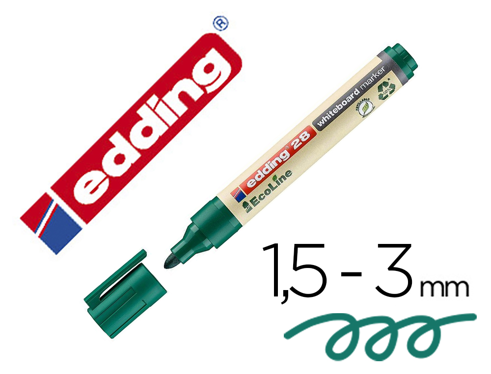 Marqueur edding 28 ecoline tableau blanc rechargeable    pointe ogive 1,5/3mm          effacable a sec coloris vert