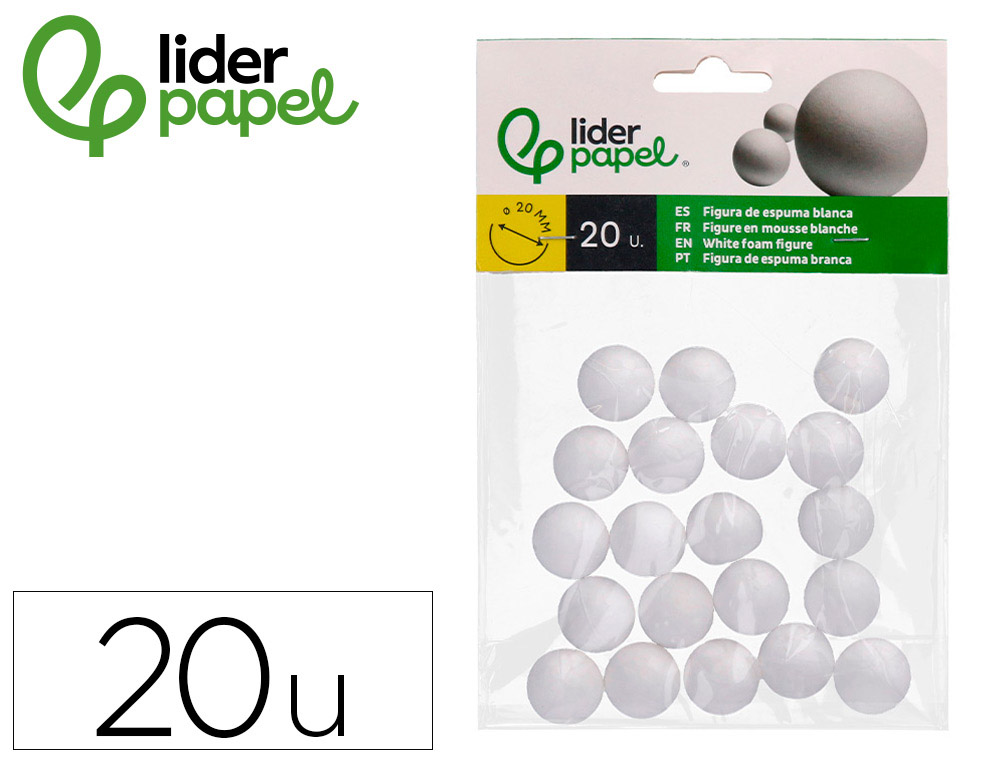 Forme liderpapel mousse polystyrene petites boules    diametre 2cm coloris blanc    sachet 20 unites