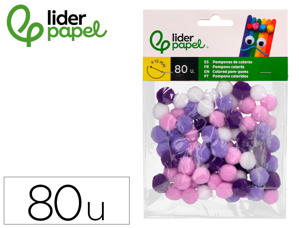 Pompons de couleur liderpapel diametre 1,5cm coloris        nuances violet assortis       sachet 80 unites