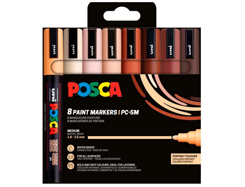 Marqueur posca pc5m peinture base eau inodore tout support pointe moyenne trait          1,8-2,5mm pack de 8