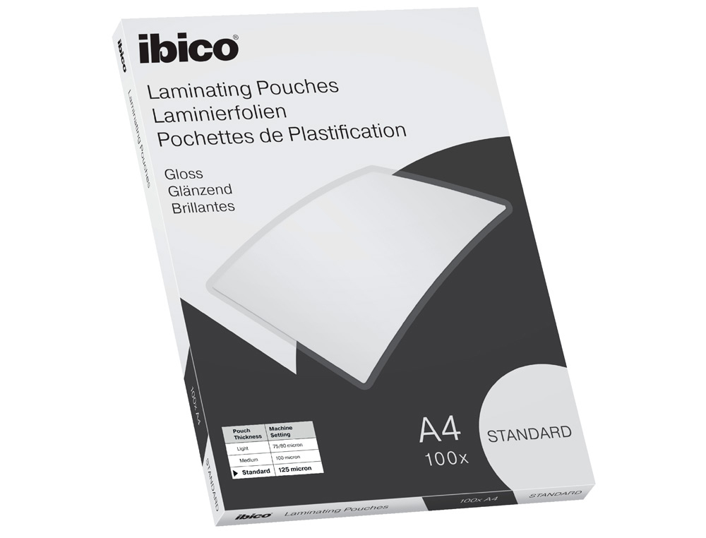 Pochette plastification ibico basics a4 125 microns coloris transparent boite 100 unites