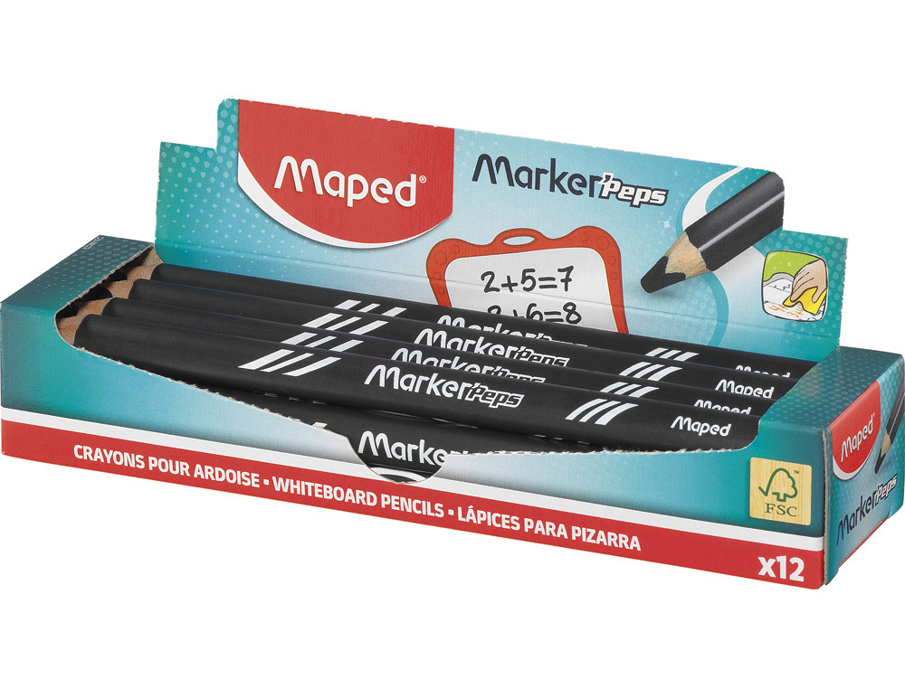Crayon ardoise maped marker'peps bois effacable a  sec coloris noir