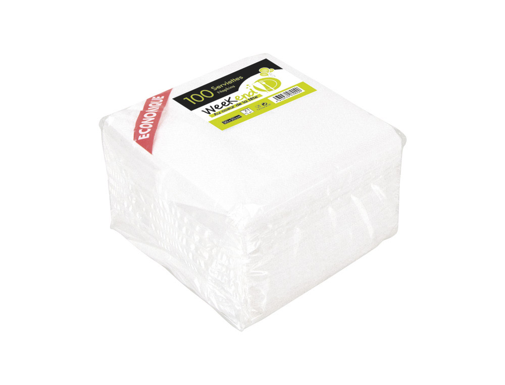 Serviette week-end ouate 1 pli 30x30cm coloris blanc     paquet 100 unites
