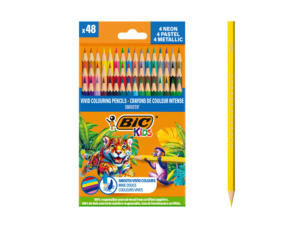 Crayon couleur bic kids smooth coloris assortis etui  48 unites