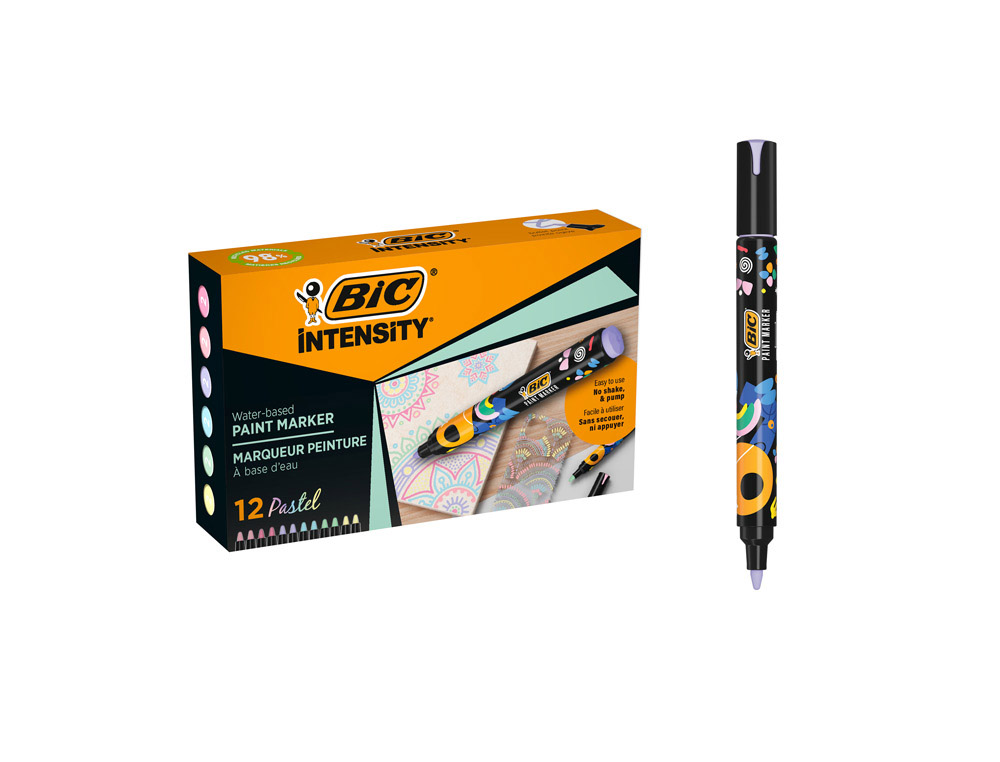 Marqueur peinture bic intensity pointe ogive        moyenne coloris pastel        assortis boite 12 unites