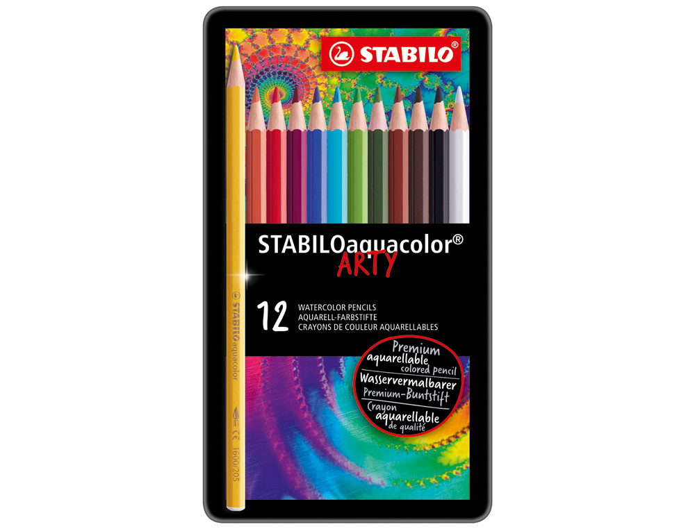 Crayon couleur stabiloaquacolor arty         aquarellable mine 2,8mm boite metal 12 unites