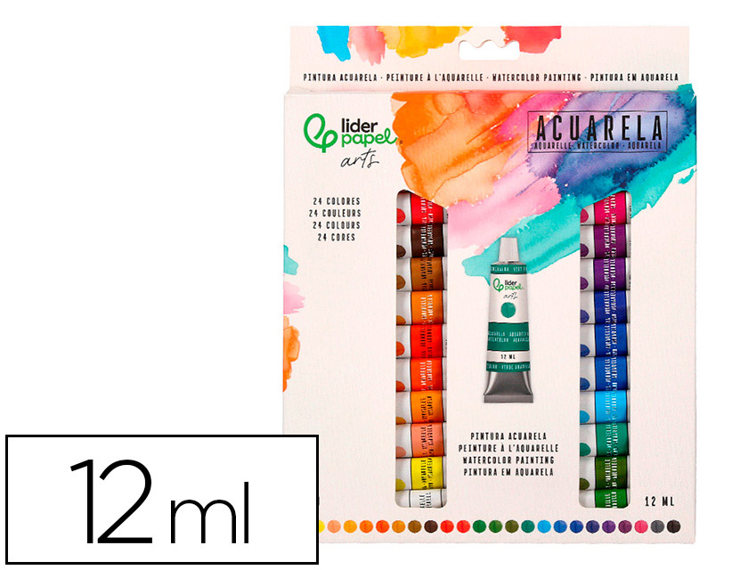 Peinture aquarelle liderpapel boite de 24 tubes en          aluminium de 12 ml coloris    assortis
