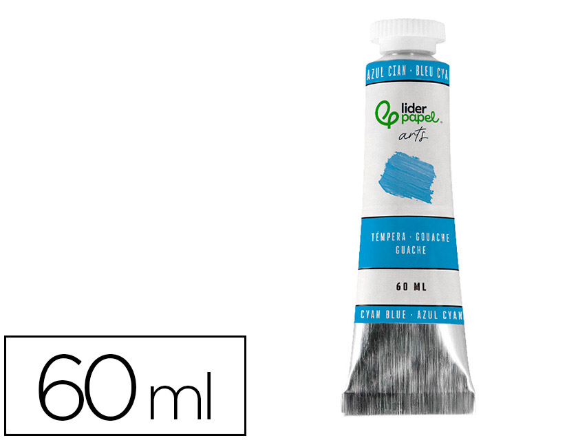 Peinture gouache tempera liderpapel tube en aluminium  de 60 ml coloris bleu cyan