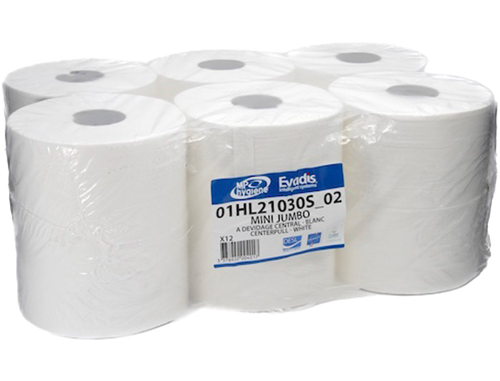 Papier hygienique coldis jumbo devidage central        rouleau 210m 2 plis pure      ouate blanche paquet 12