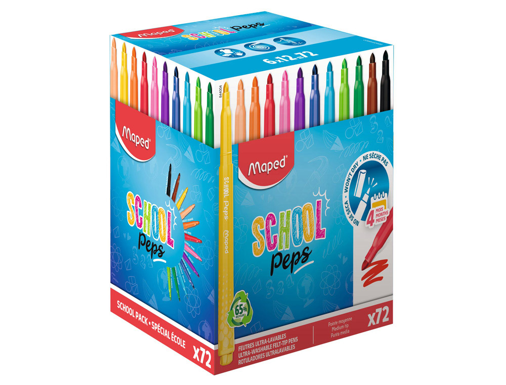 Feutre maped school peps 2.0 pointe moyenne coloris        assortis school pack 72       unites