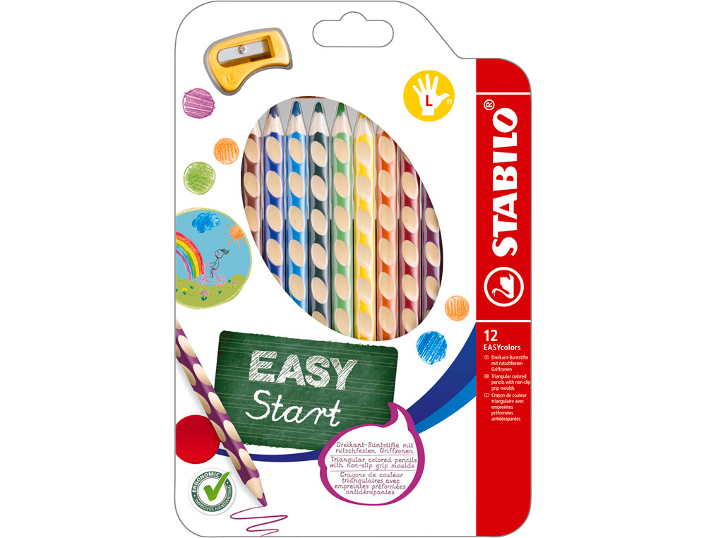 Crayon couleur stabilo easycolors gaucher corps      triangulaire mine large 4,2mm etui carton 12 unites + 1