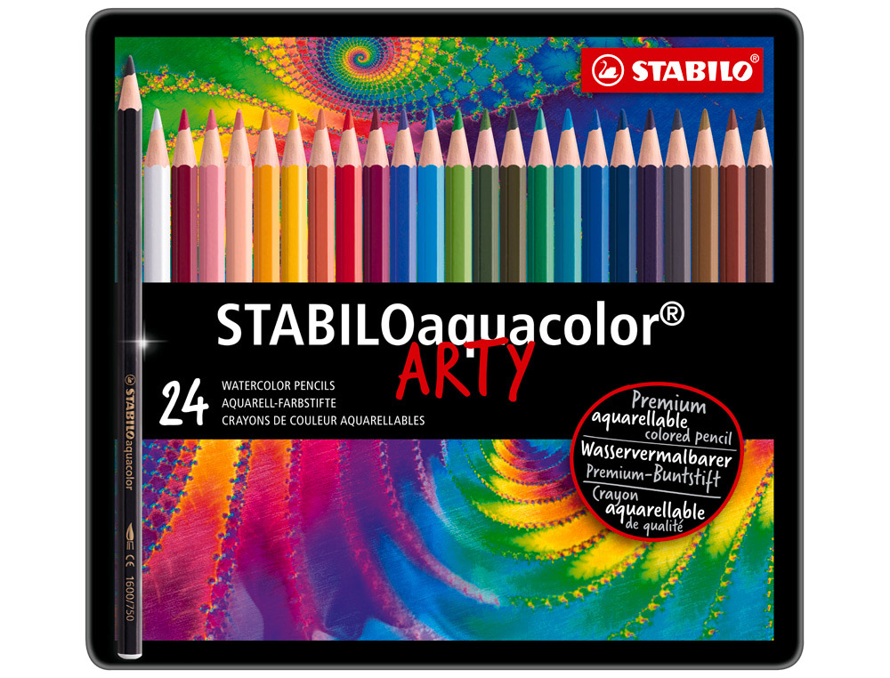 Crayon couleur stabilo aquacolor arty aquarellable   mine solide 2,8mm boite metal 24 unites