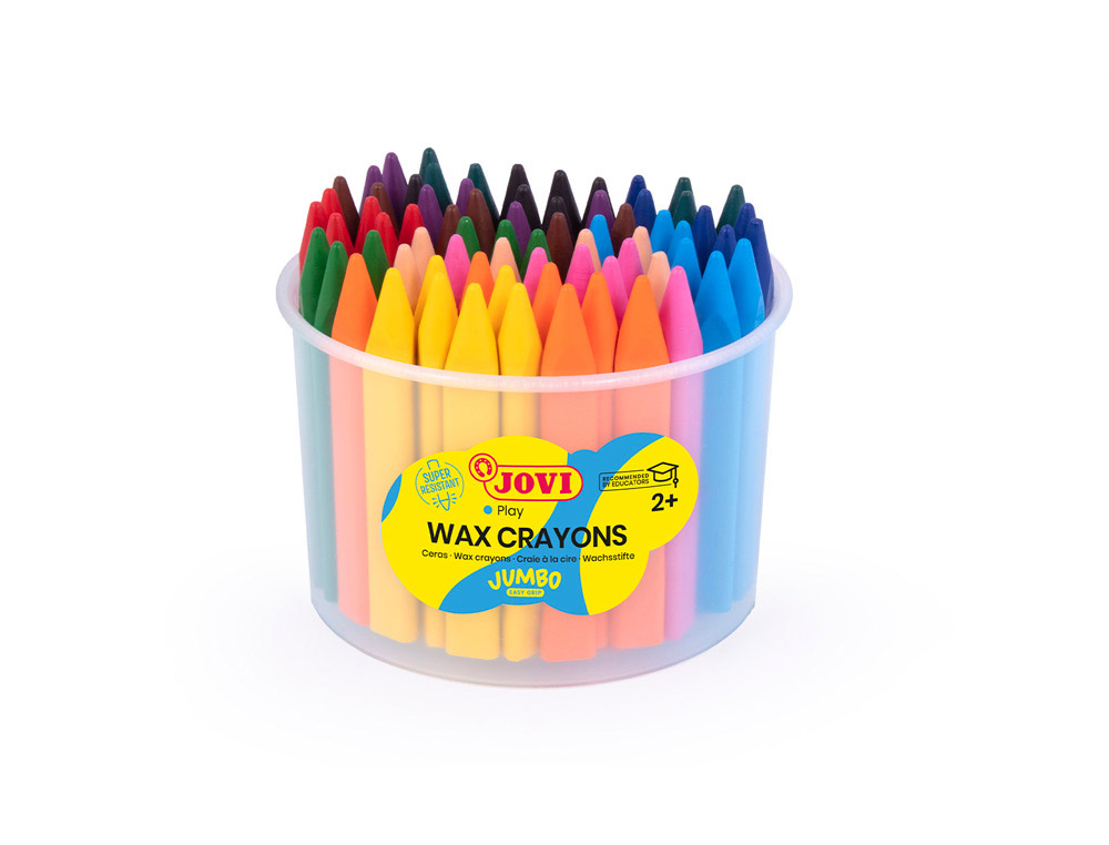 Crayon cire jovi jumbo easy grip coloris assortis pot 72  unites + 2 taille-crayons