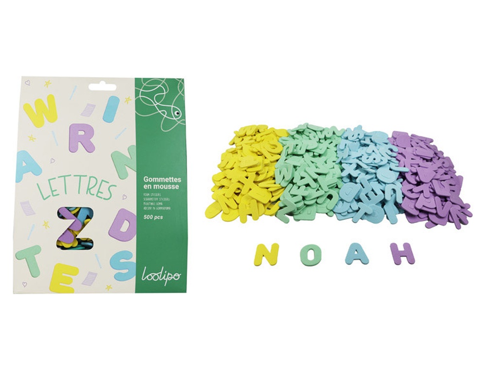 Gommette mousse sodertex lettres diam. 3cm coloris     assortis paquet 500 unites