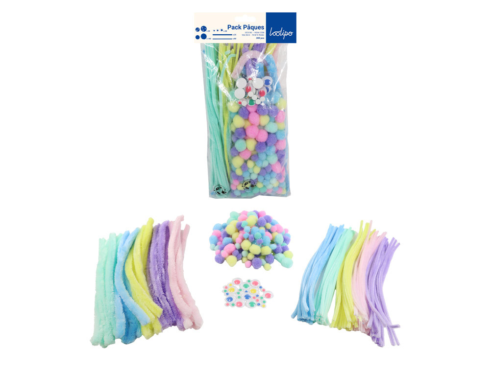 Chenille sodertex yeux mobiles & pompons paques      coloris assortis maxi pack    300 unites