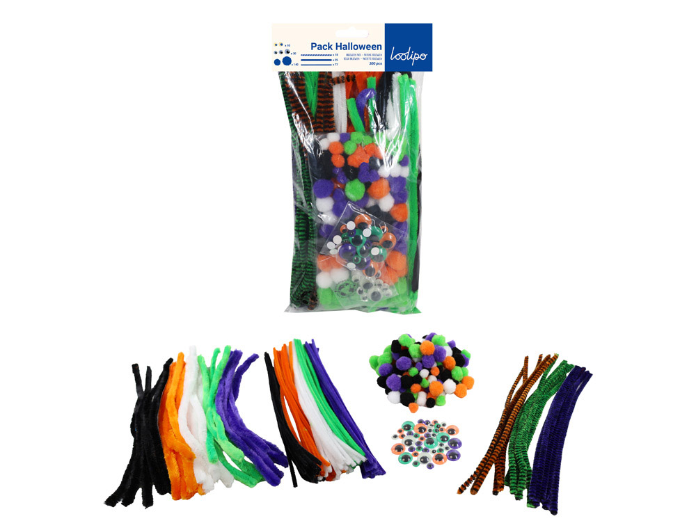 Chenille sodertex yeux mobiles & pompons halloween   coloris assortis maxi pack    300 unites