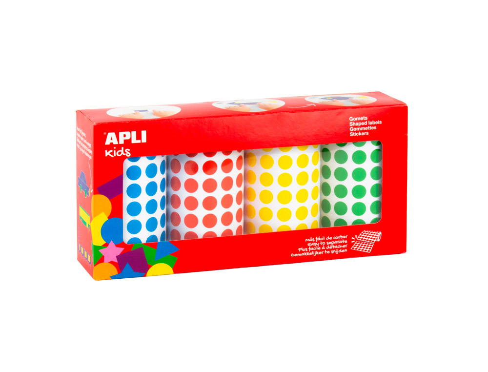 Gommette apli forme ronde diam. 10,5mm coloris assortis pack 4 rouleaux 20768 unites
