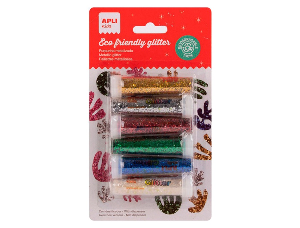 Paillette apli metallisee biodegradable pot 6g coloris  assortis pack 6 unites